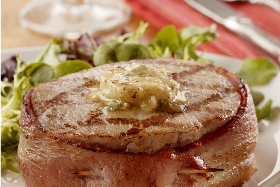 Bacon-Wrapped Pork Chops with Butter